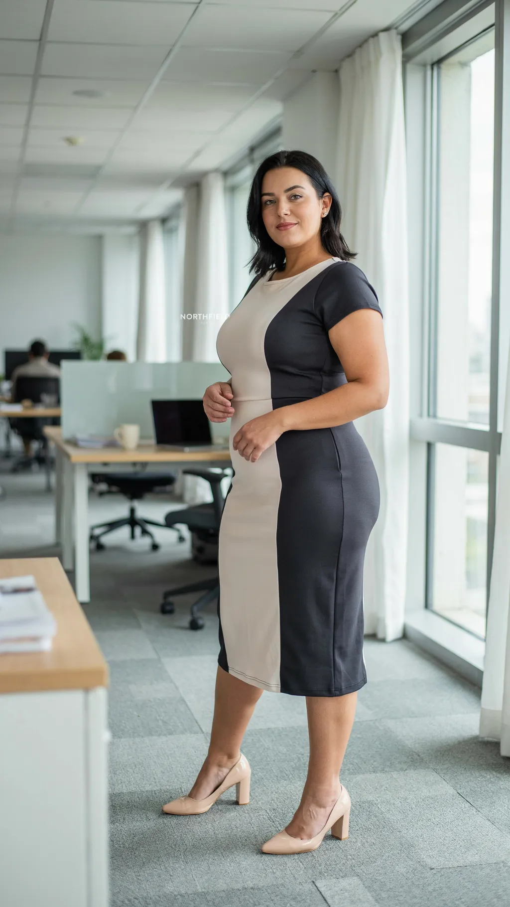 Colour-Block Dress office outfit for curvy women