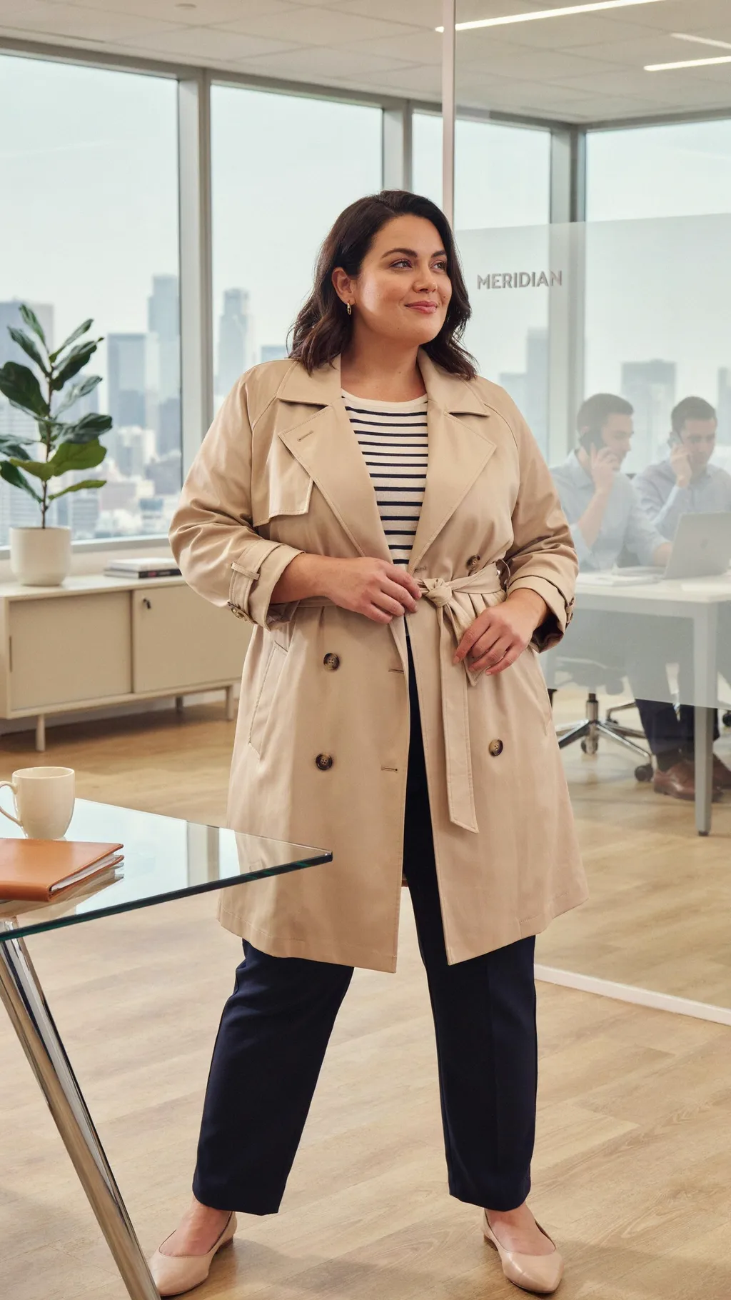 Trench Coat Layered Look office outfit for curvy women