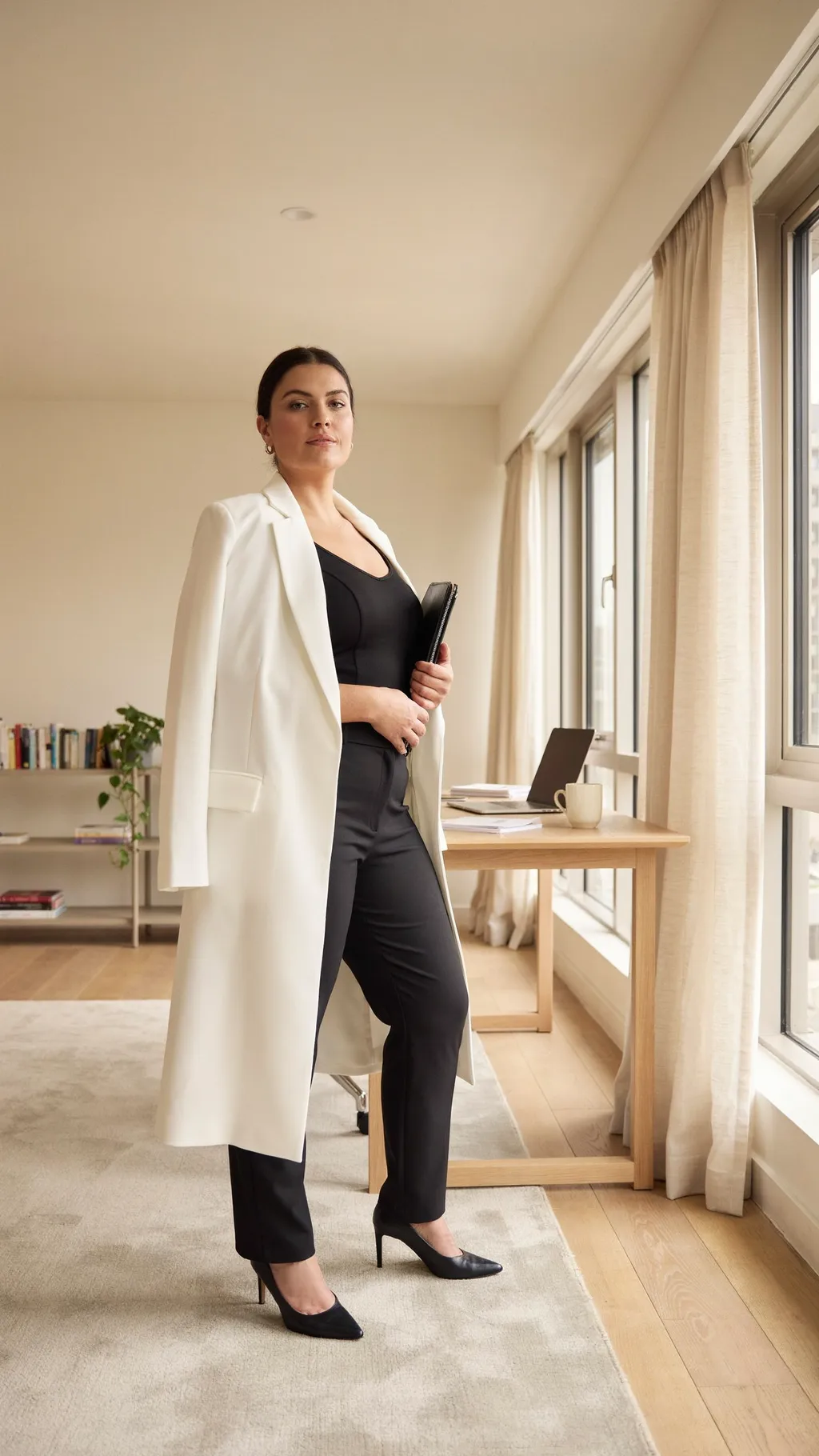 Cape Blazer and Slim Trousers office outfit for curvy women