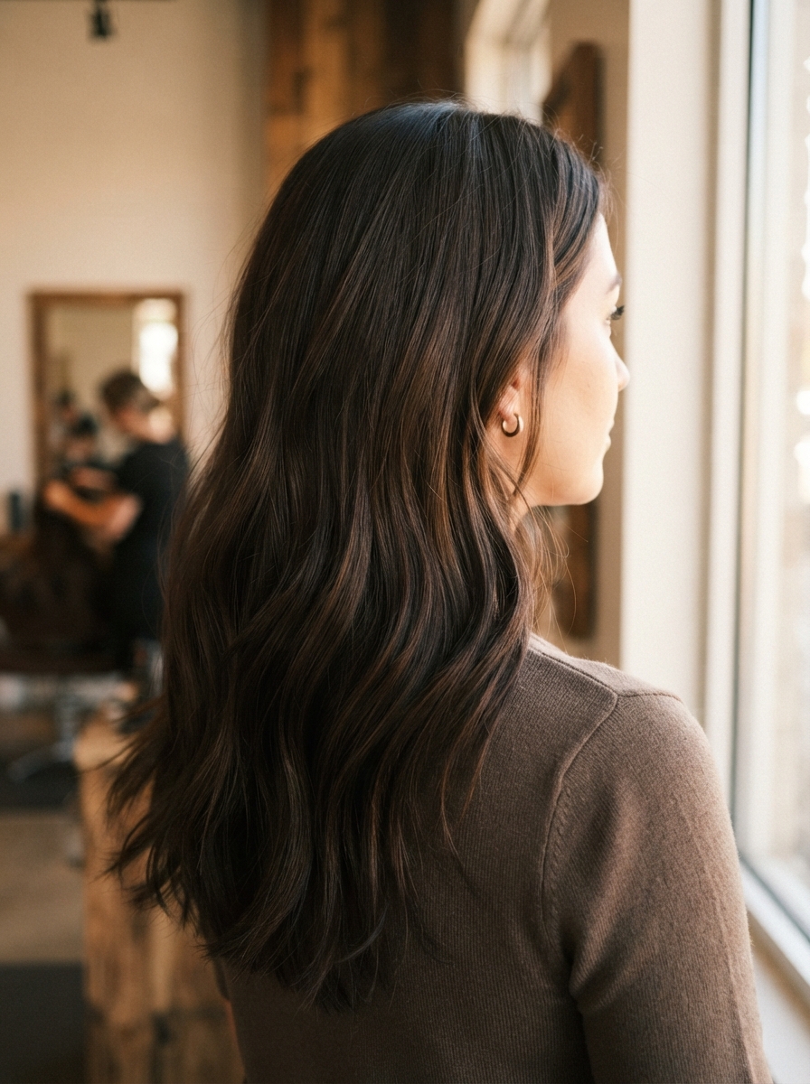 Hidden espresso lowlights on dark brown hair