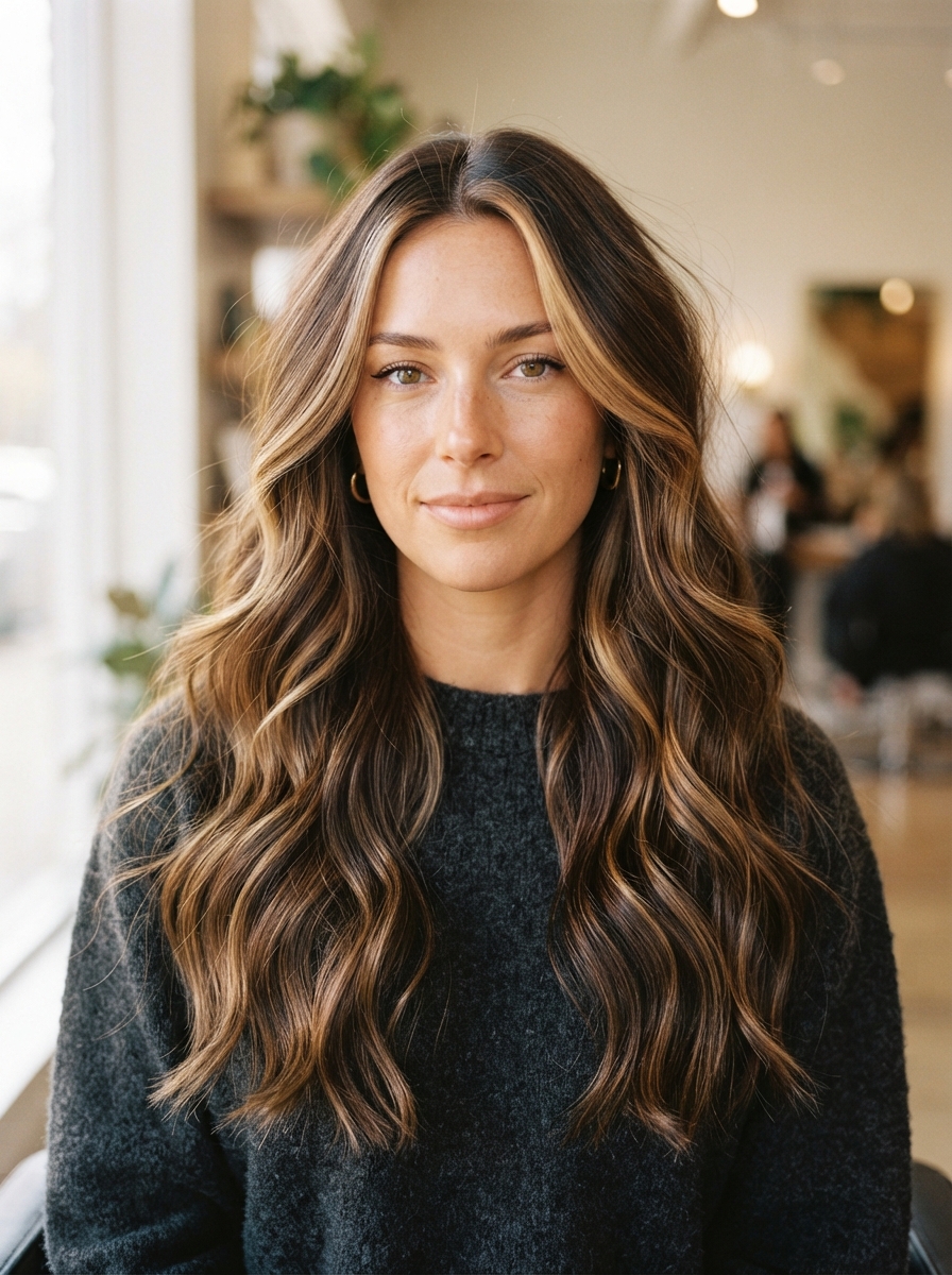 Dimensional espresso balayage with money piece