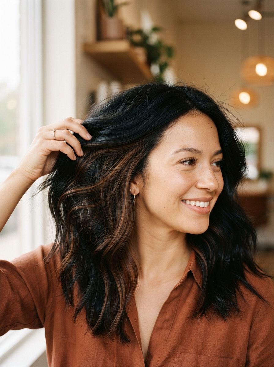 Espresso underneath layer on black hair