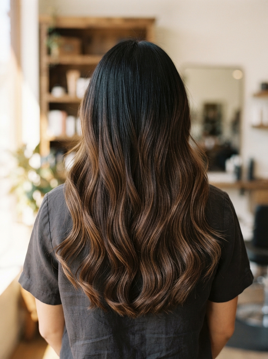 Espresso ombre on black hair