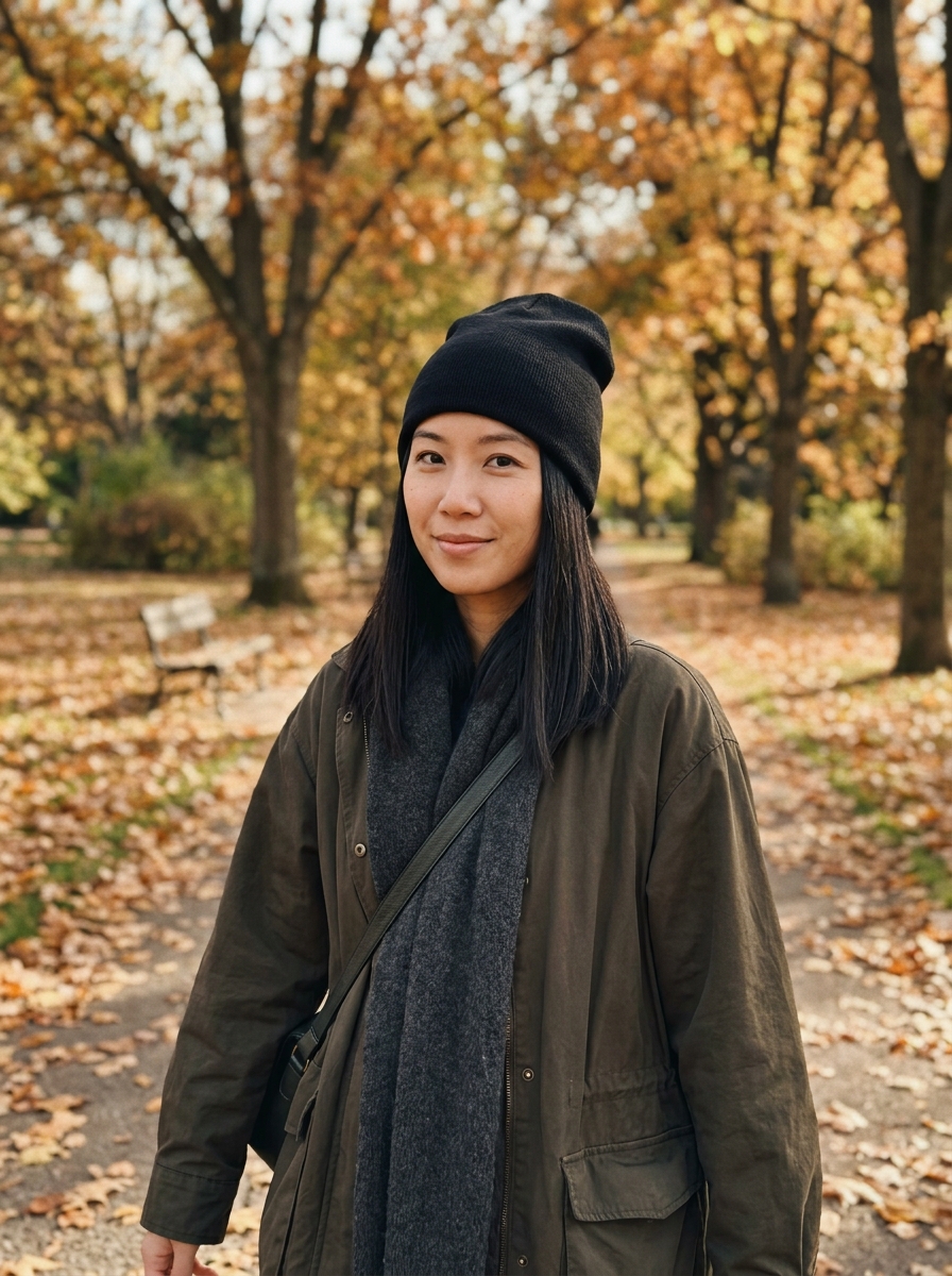 Sleek Straight Hair With a Slouchy Beanie