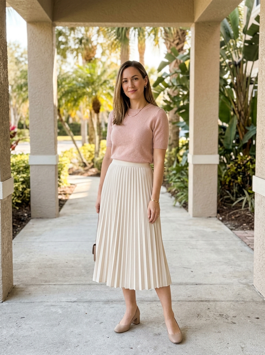Fine Knit Top and Midi Skirt Florida winter outfit