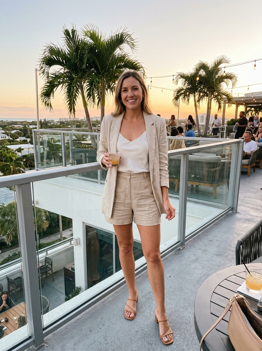 Silk Cami and Tailored Shorts Florida winter outfit