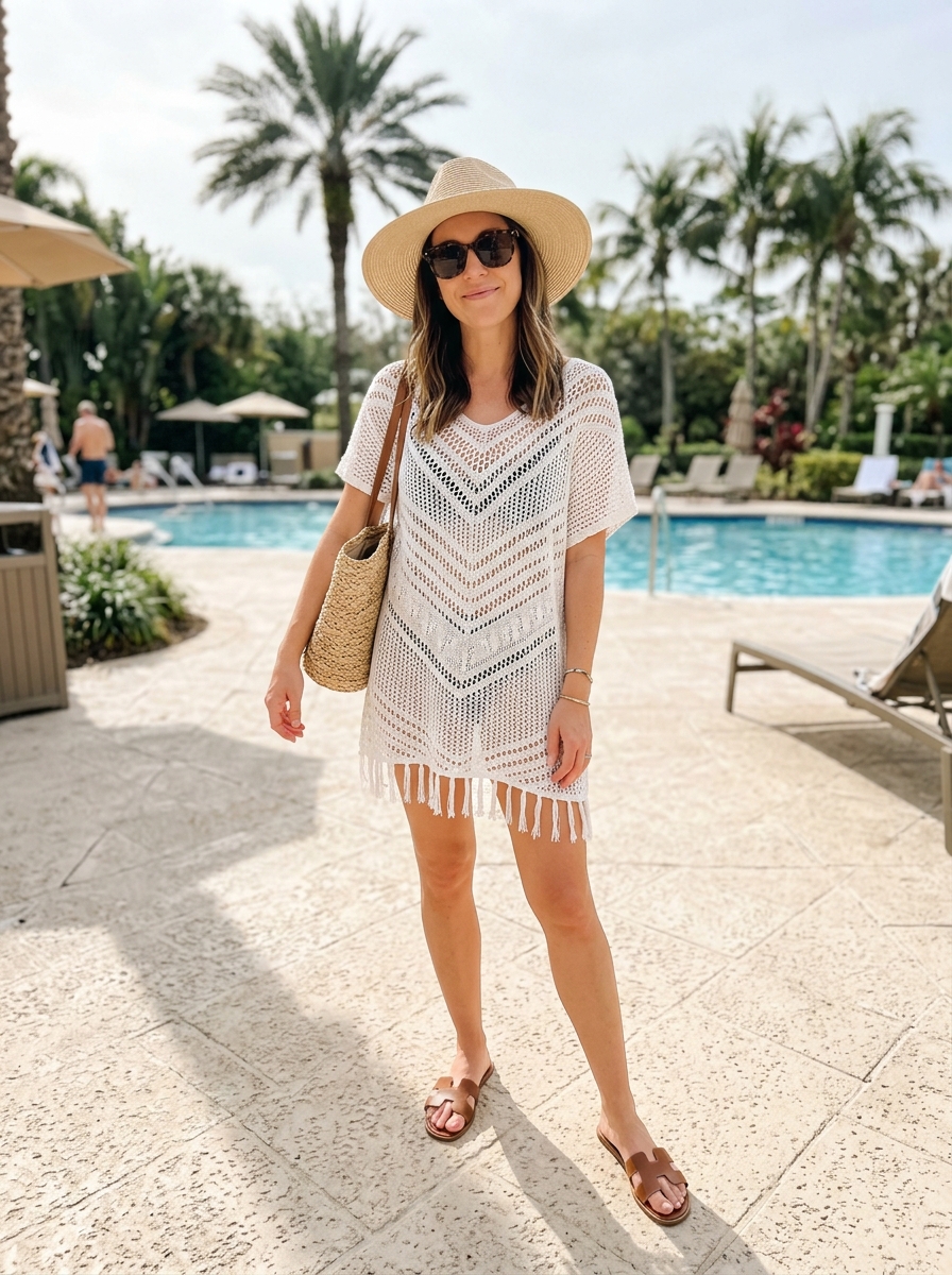 Crochet Cover-Up over a Swimsuit Florida winter outfit