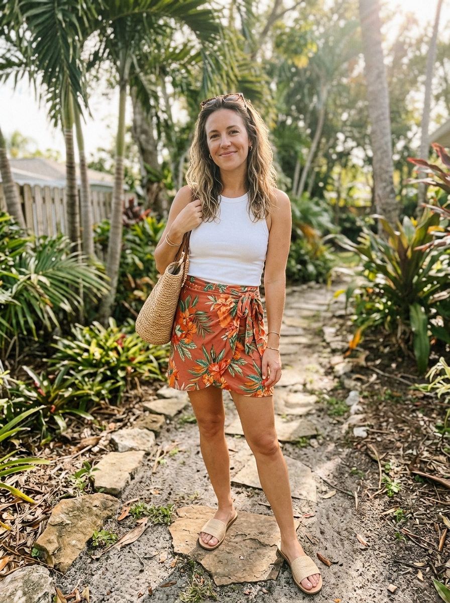 Wrap Skirt and Fitted Tank Florida winter outfit
