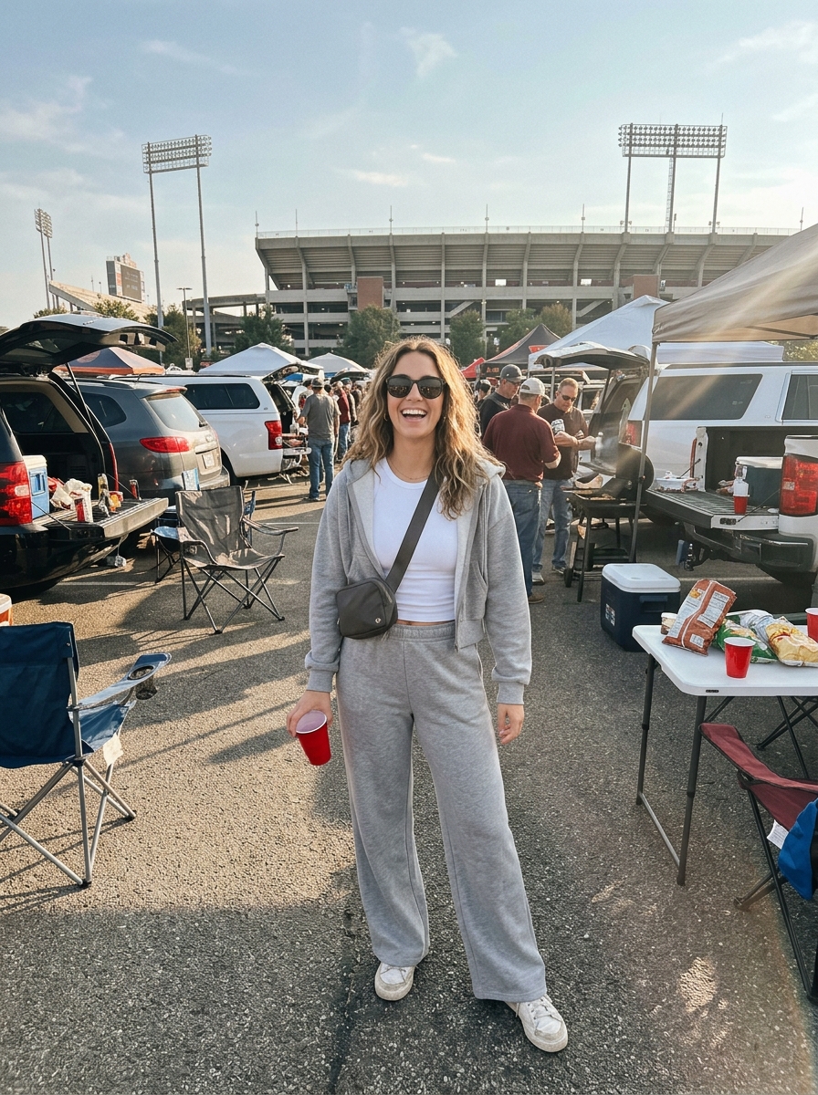 Football game outfit: Coordinated Sweat Set With a Fitted Tee
