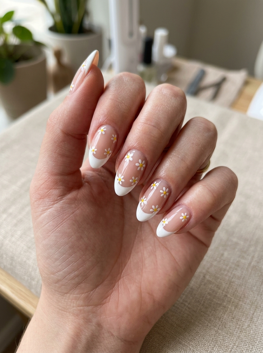 Daisy French - french tip nails with designs