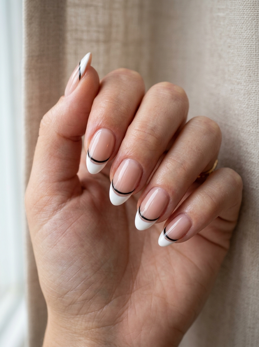 Double-Line French - french tip nails with designs