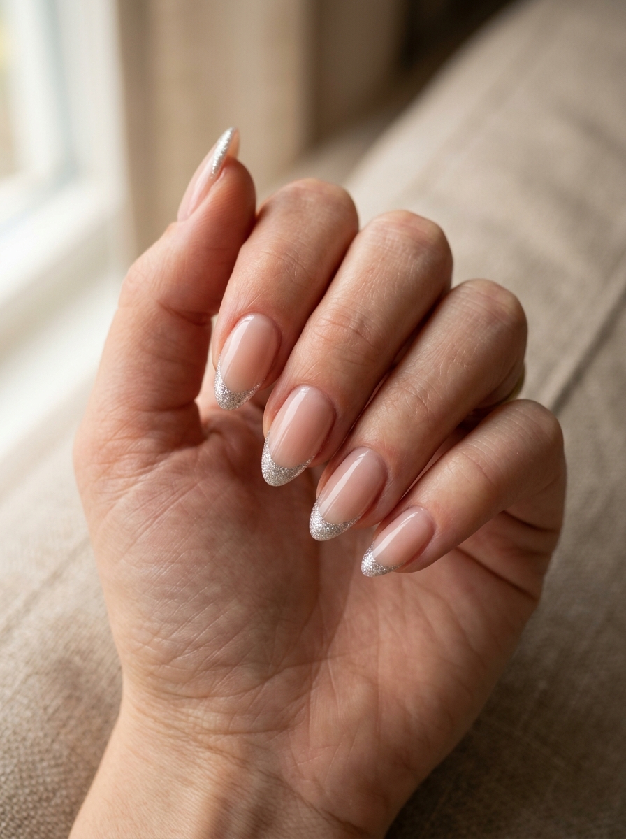 Glitter Tip French - french tip nails with designs