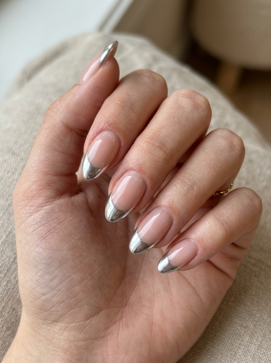 Chrome French - french tip nails with designs