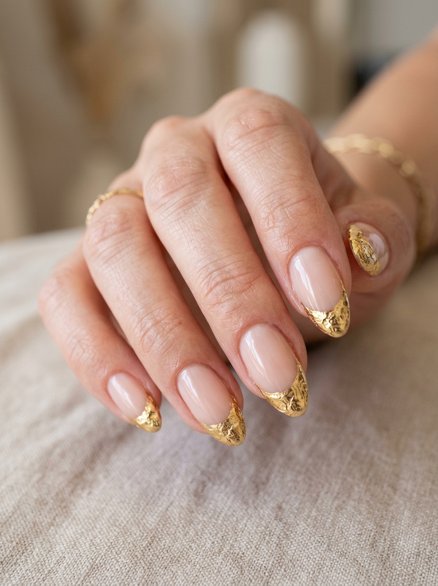 Gold Foil French - french tip nails with designs