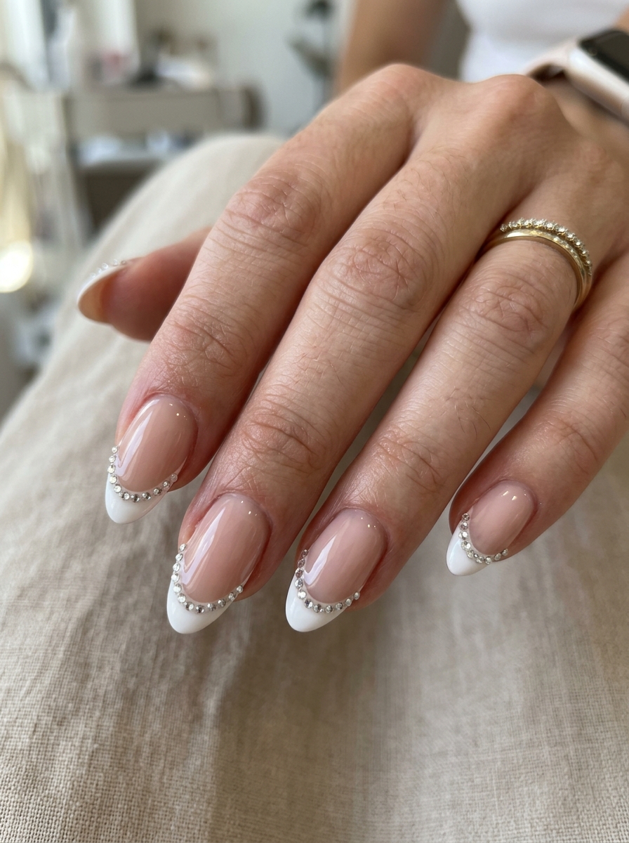 Rhinestone French - french tip nails with designs