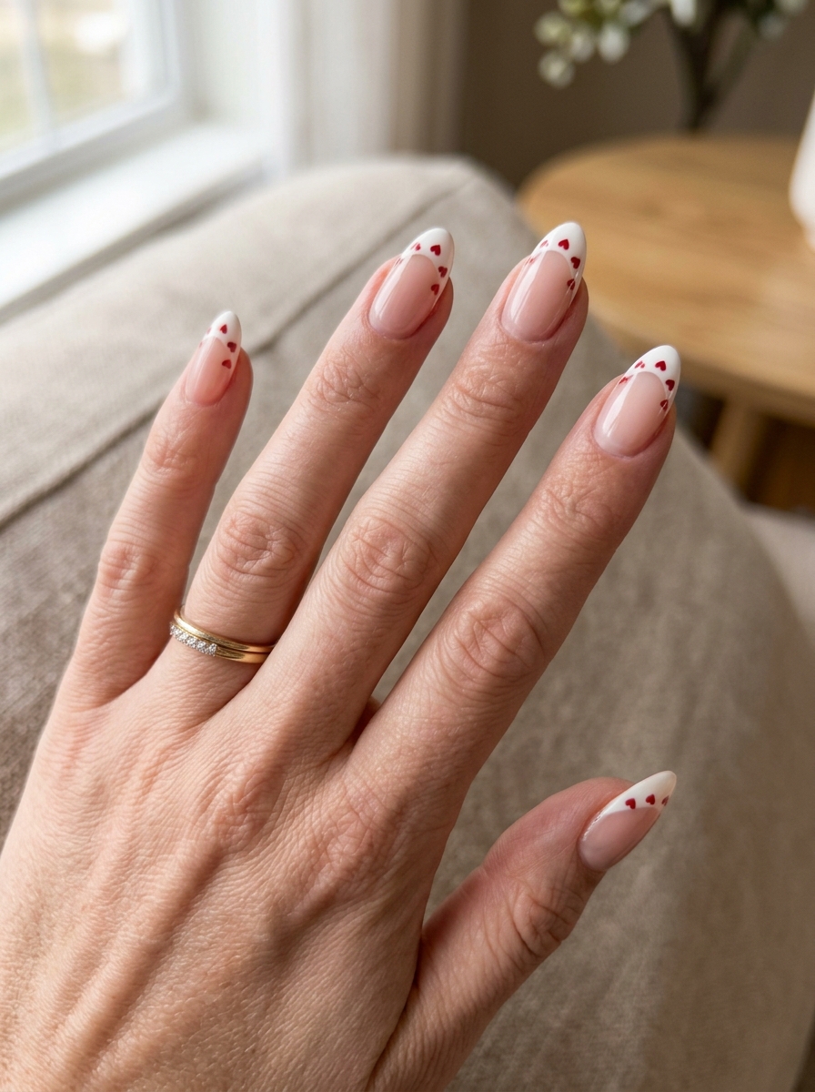 Micro Heart French - french tip nails with designs
