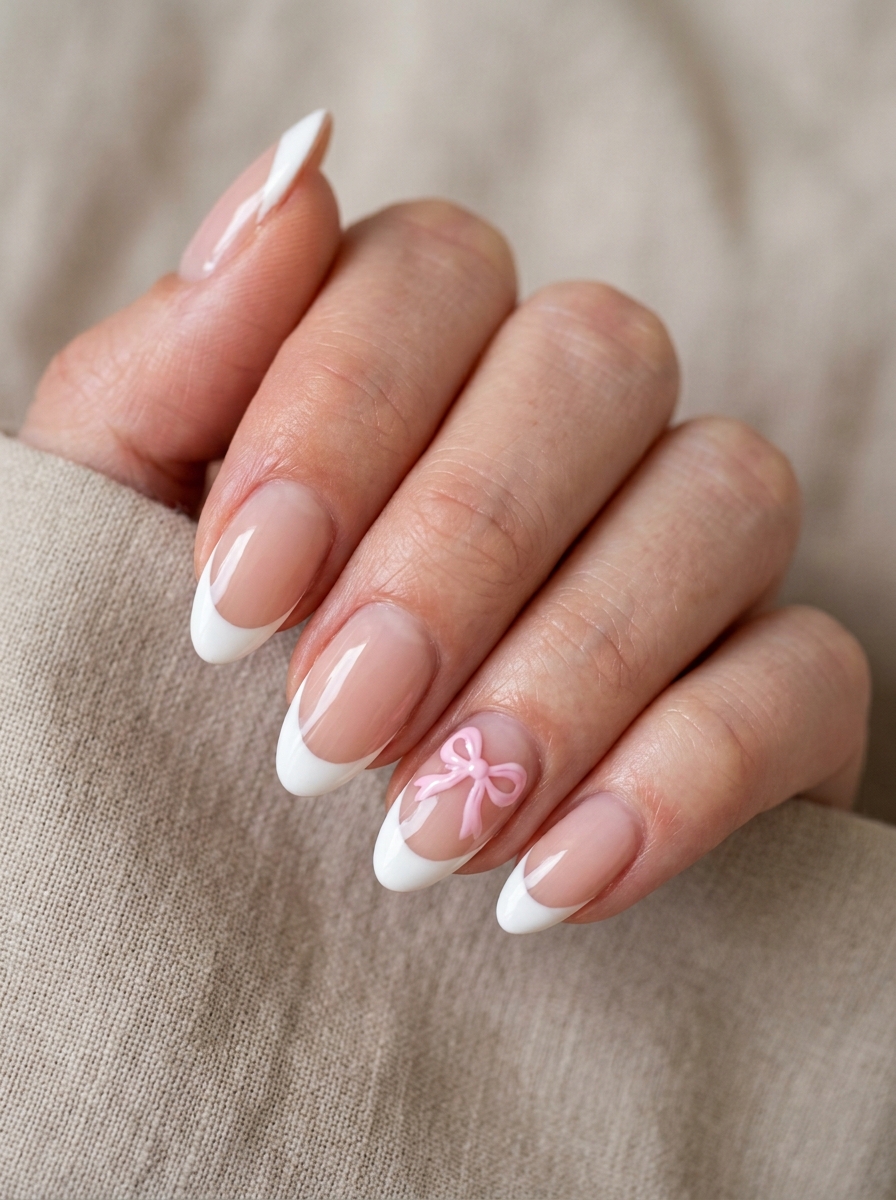 Bow French - french tip nails with designs