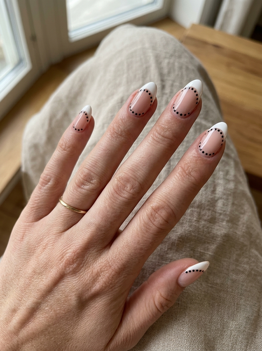 Polka Dot French - french tip nails with designs