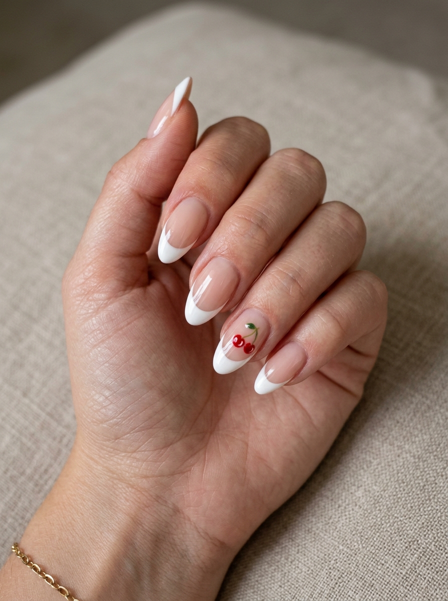 Fruit Accent French - french tip nails with designs
