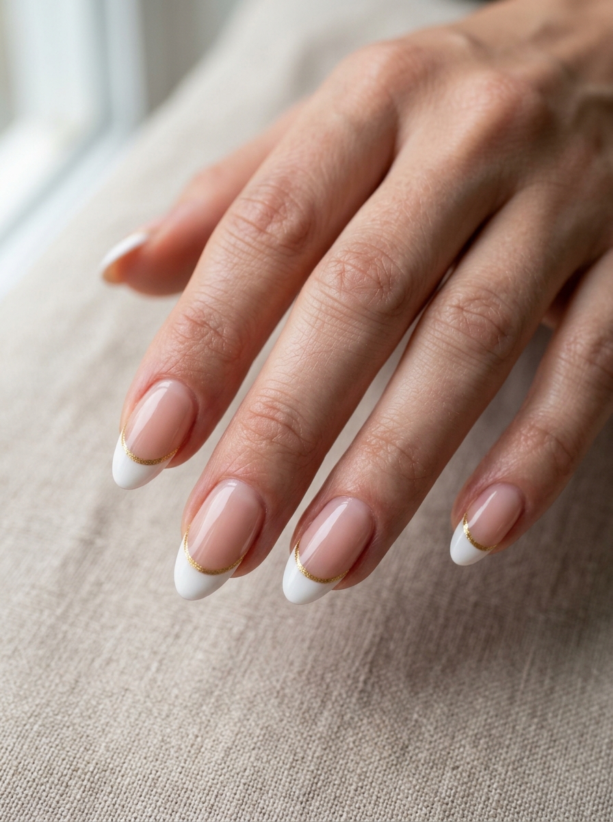 Gold Line French - french tip nails with designs