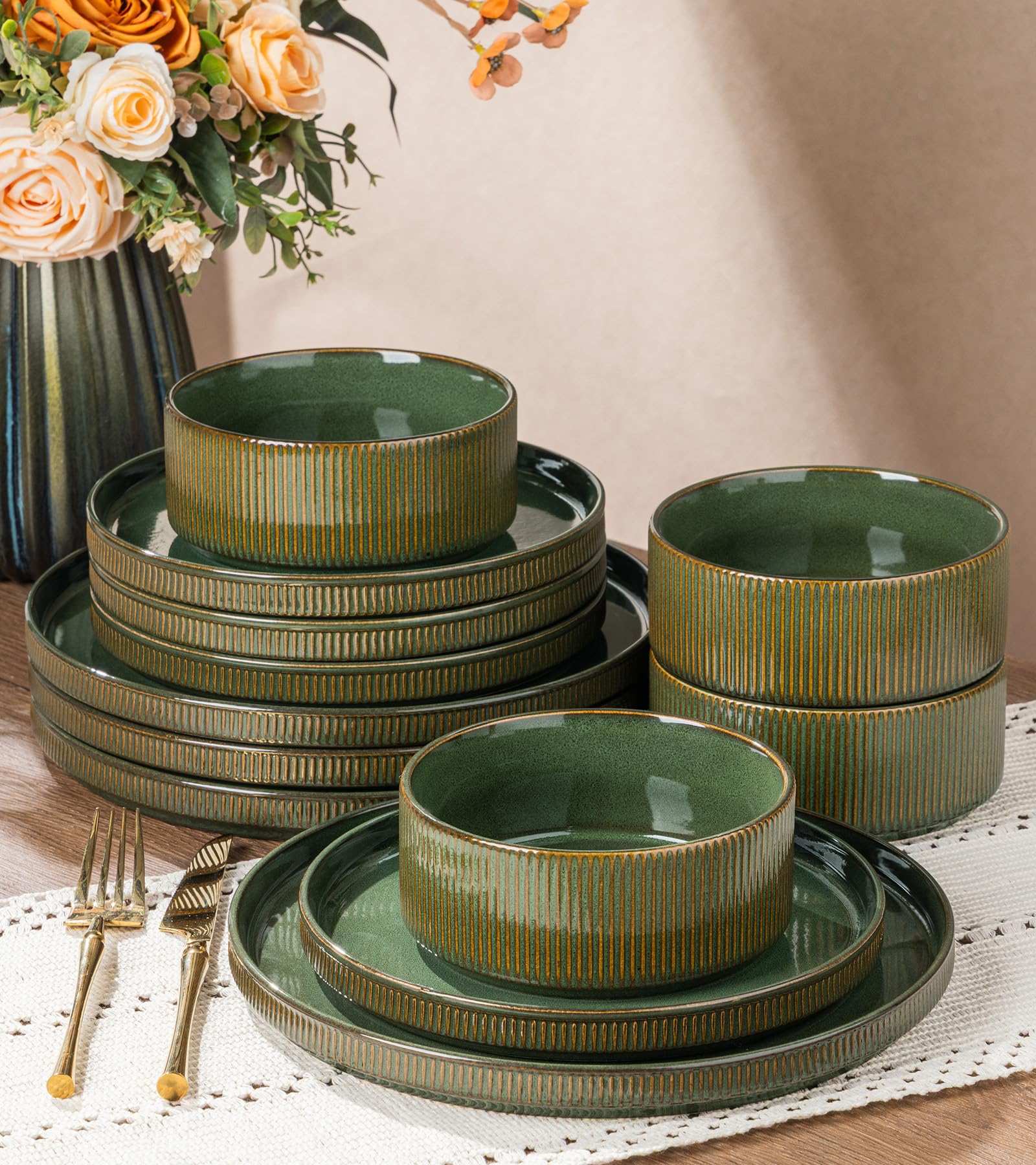 GBHOME Stoneware Dinnerware Set for 4 (12 Pieces)
