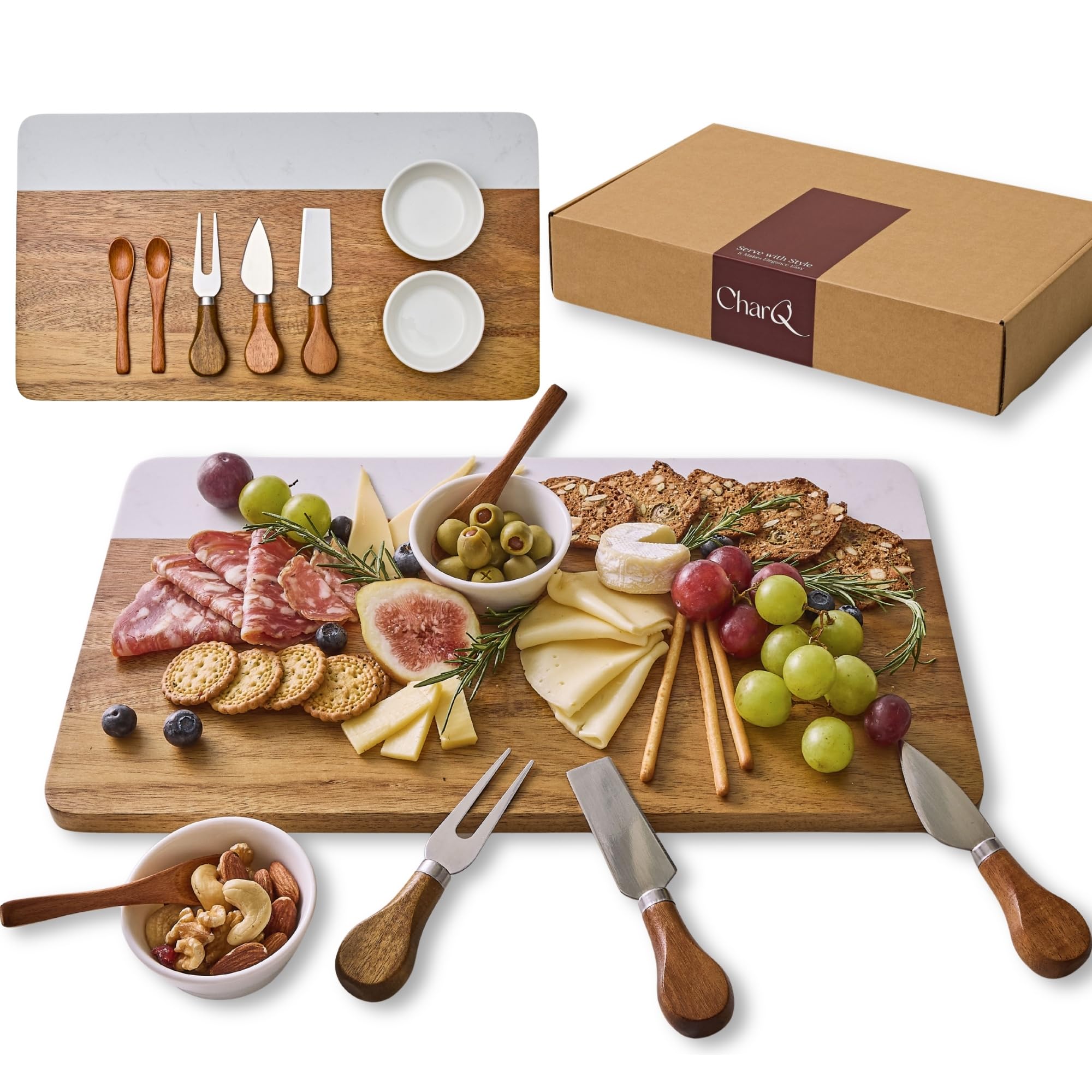 Marble & Acacia Wood Charcuterie Board Set