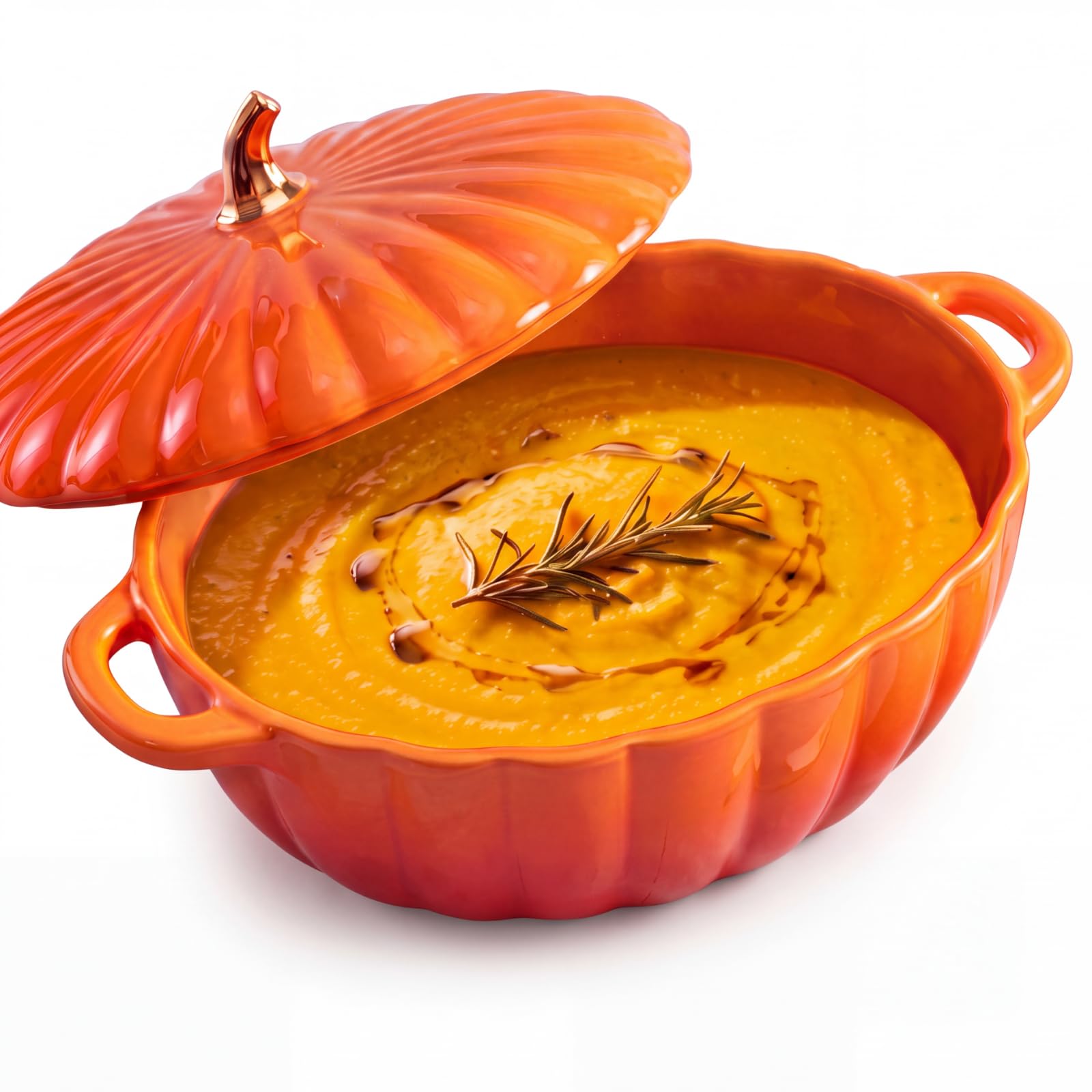 Pumpkin-Shaped Ceramic Casserole Dish with Lid