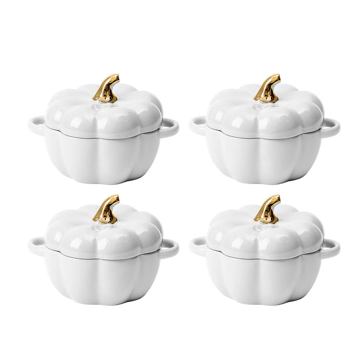 Pumpkin Ceramic Ramekins with Lids, Set of 4