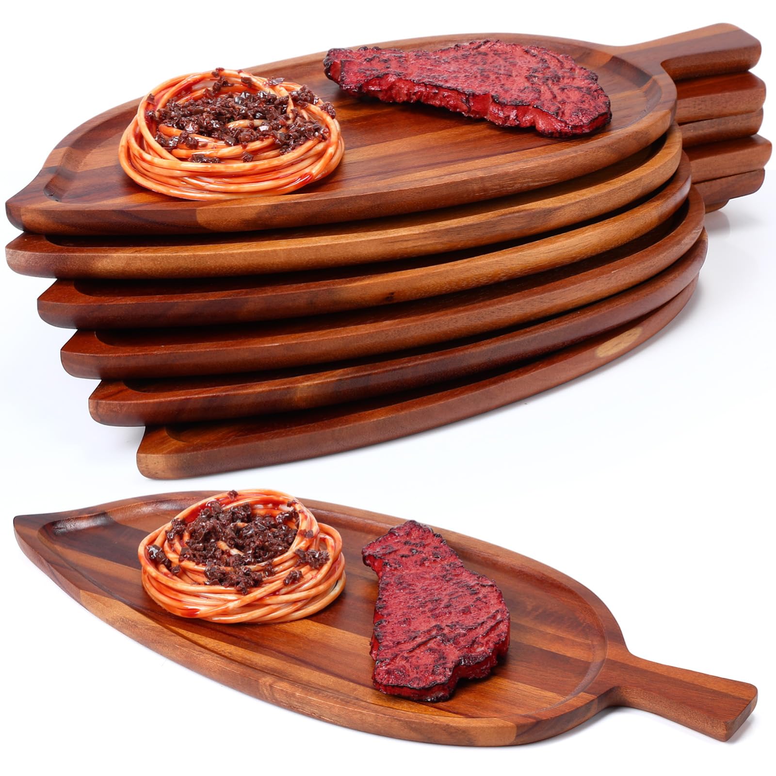 Acacia Wood Leaf-Shaped Serving Platters, 6 Pack