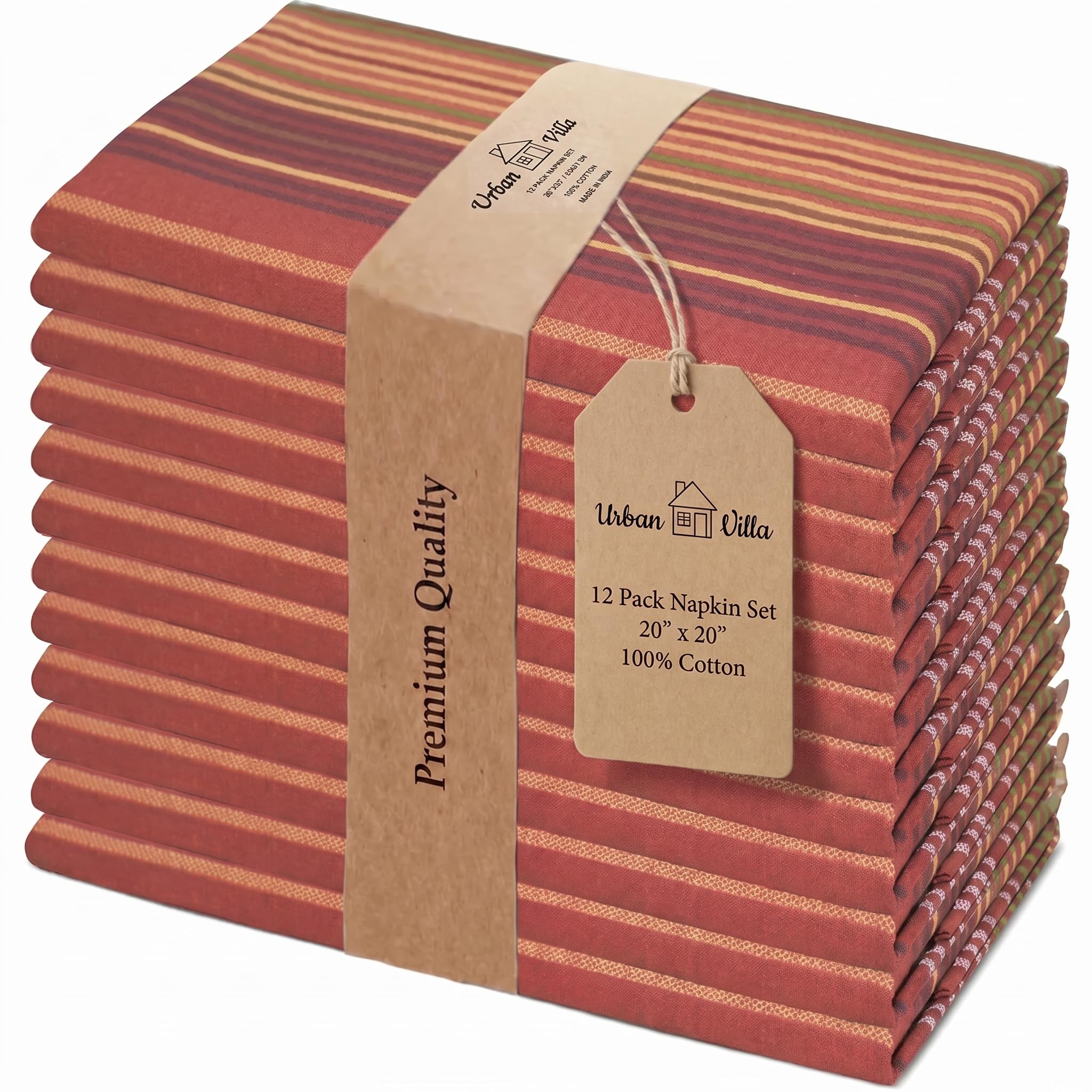 Urban Villa Fall Stripe Cotton Cloth Napkins, Set of 12