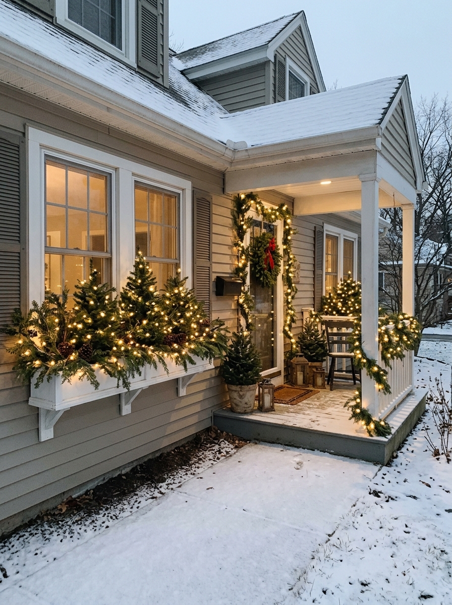 Mini Trees in Window Boxes