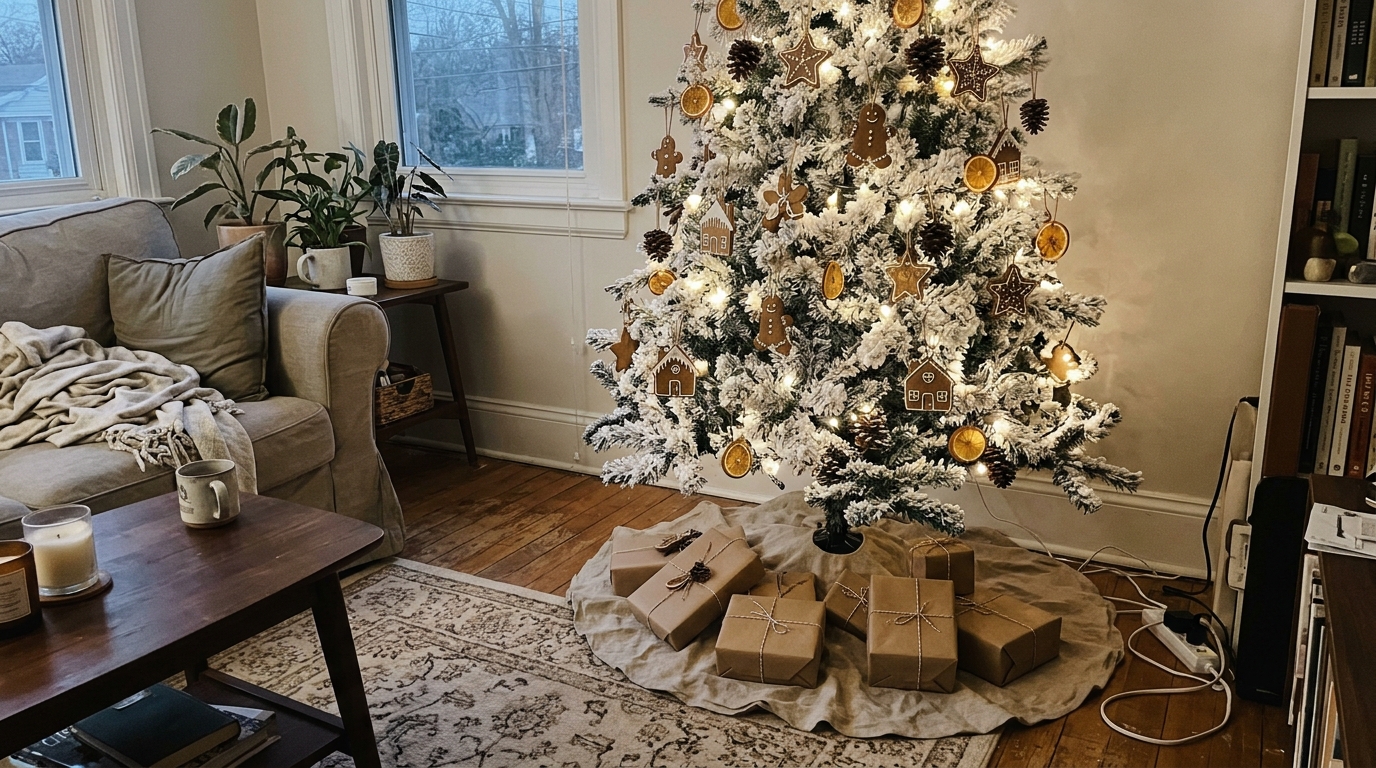 Flocked Gingerbread Tree