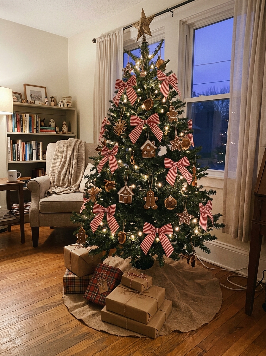 Gingerbread Tree With Peppermint Bows