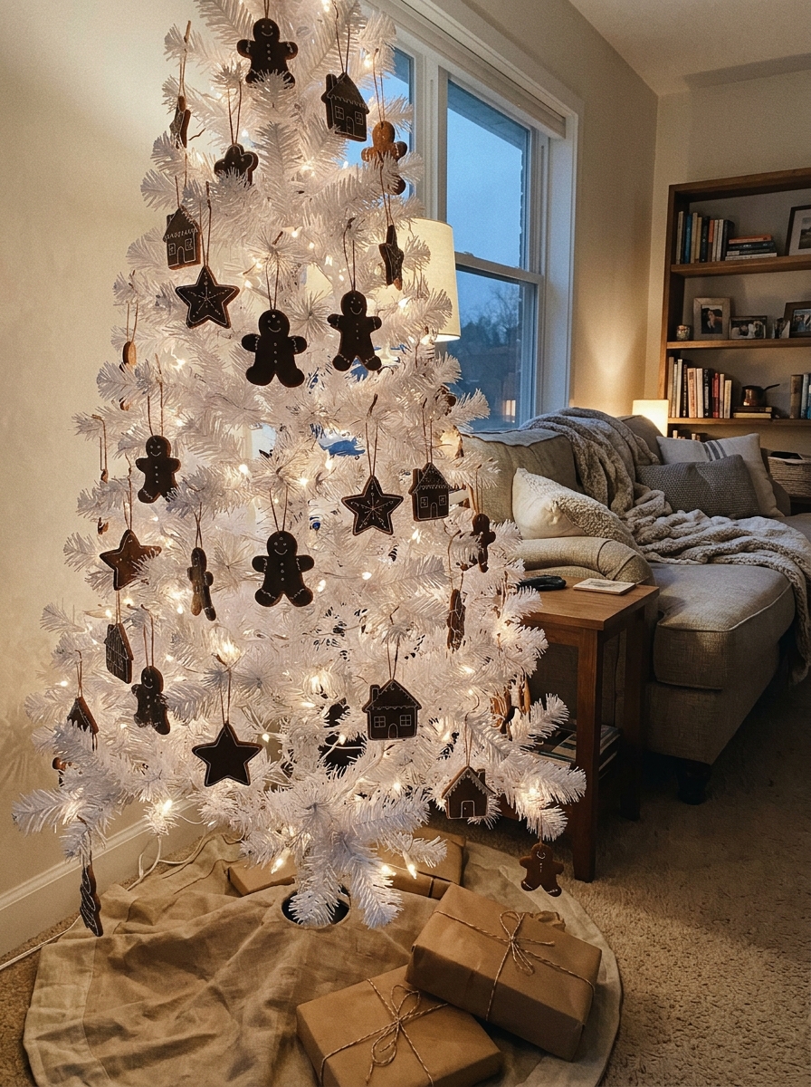 White Tree With Gingerbread Ornaments