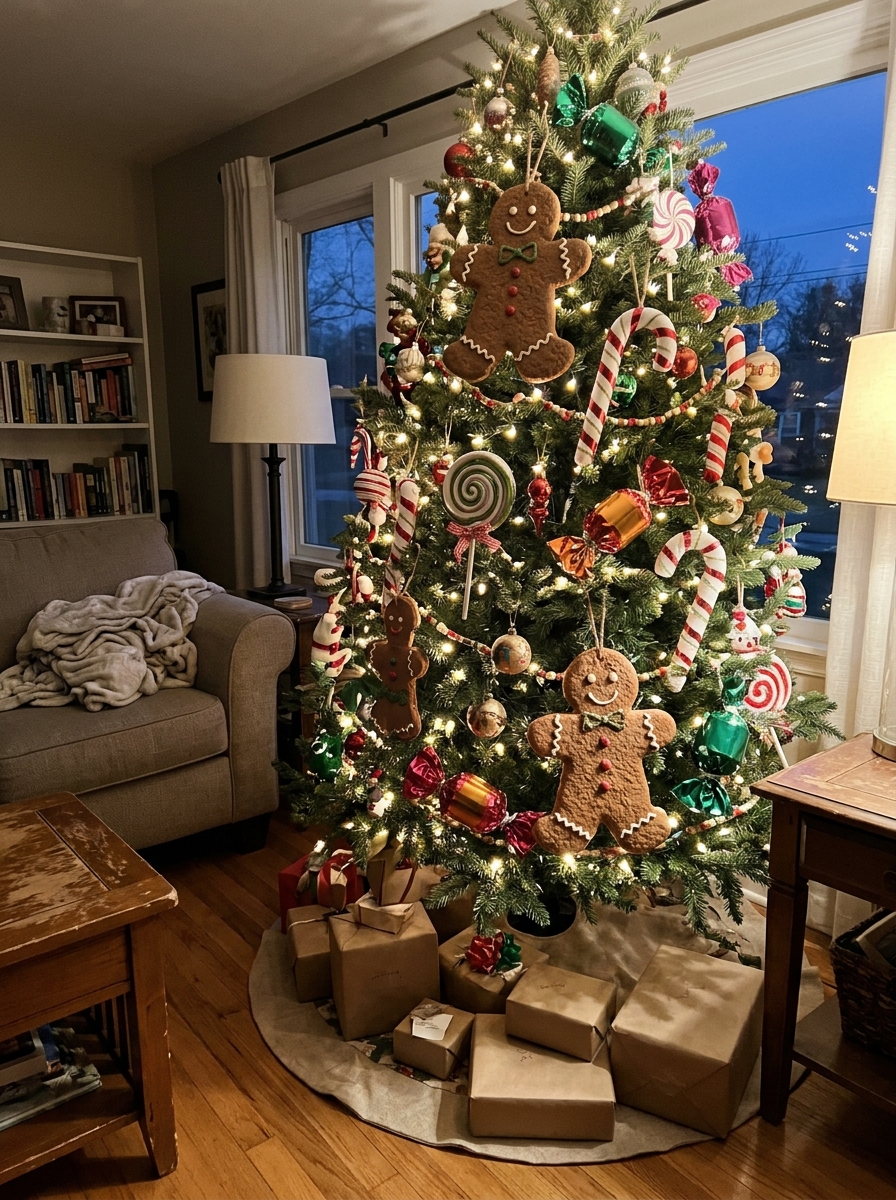 Gingerbread Tree With Oversized Ornaments