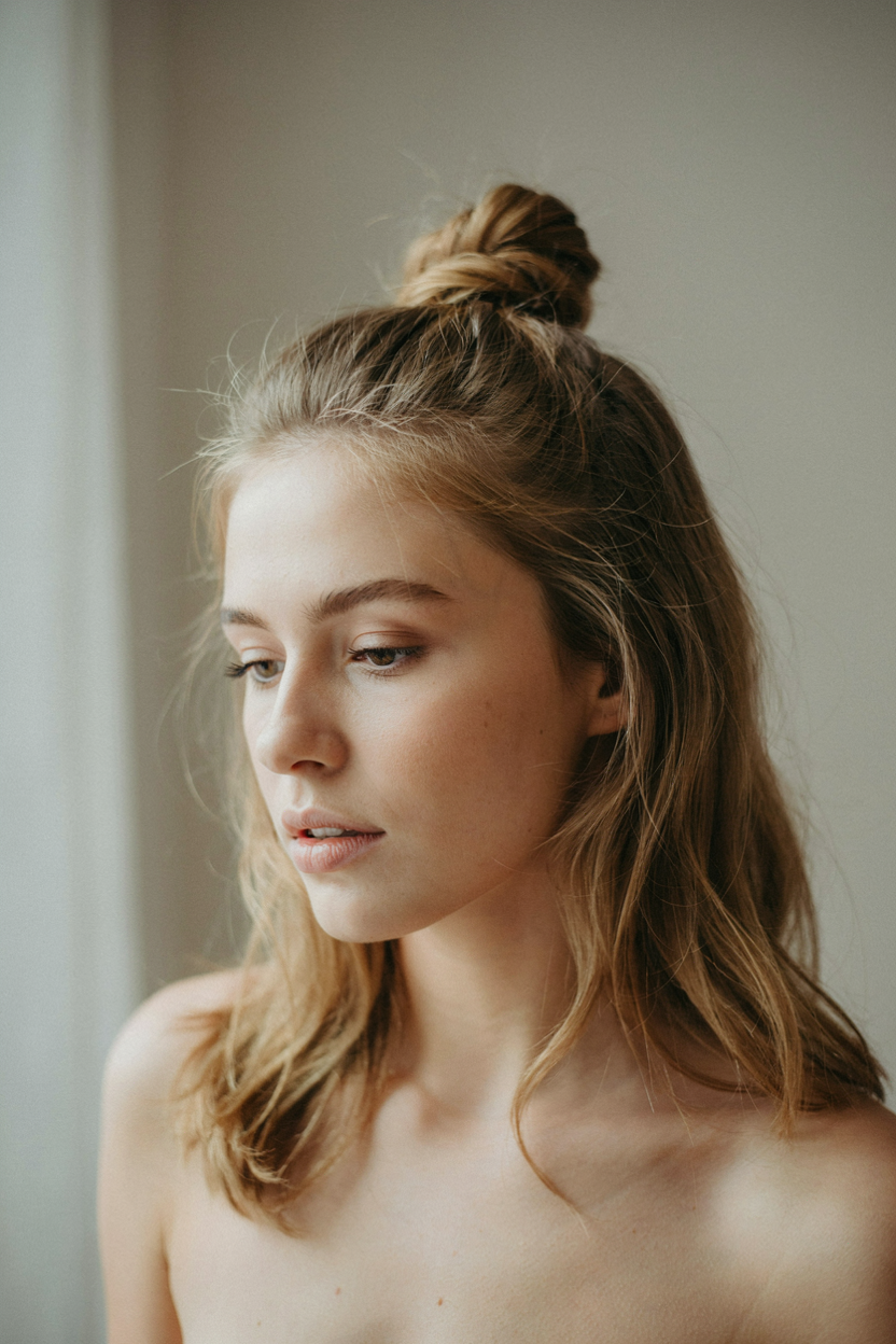 Half-up top knot on fine, thin hair