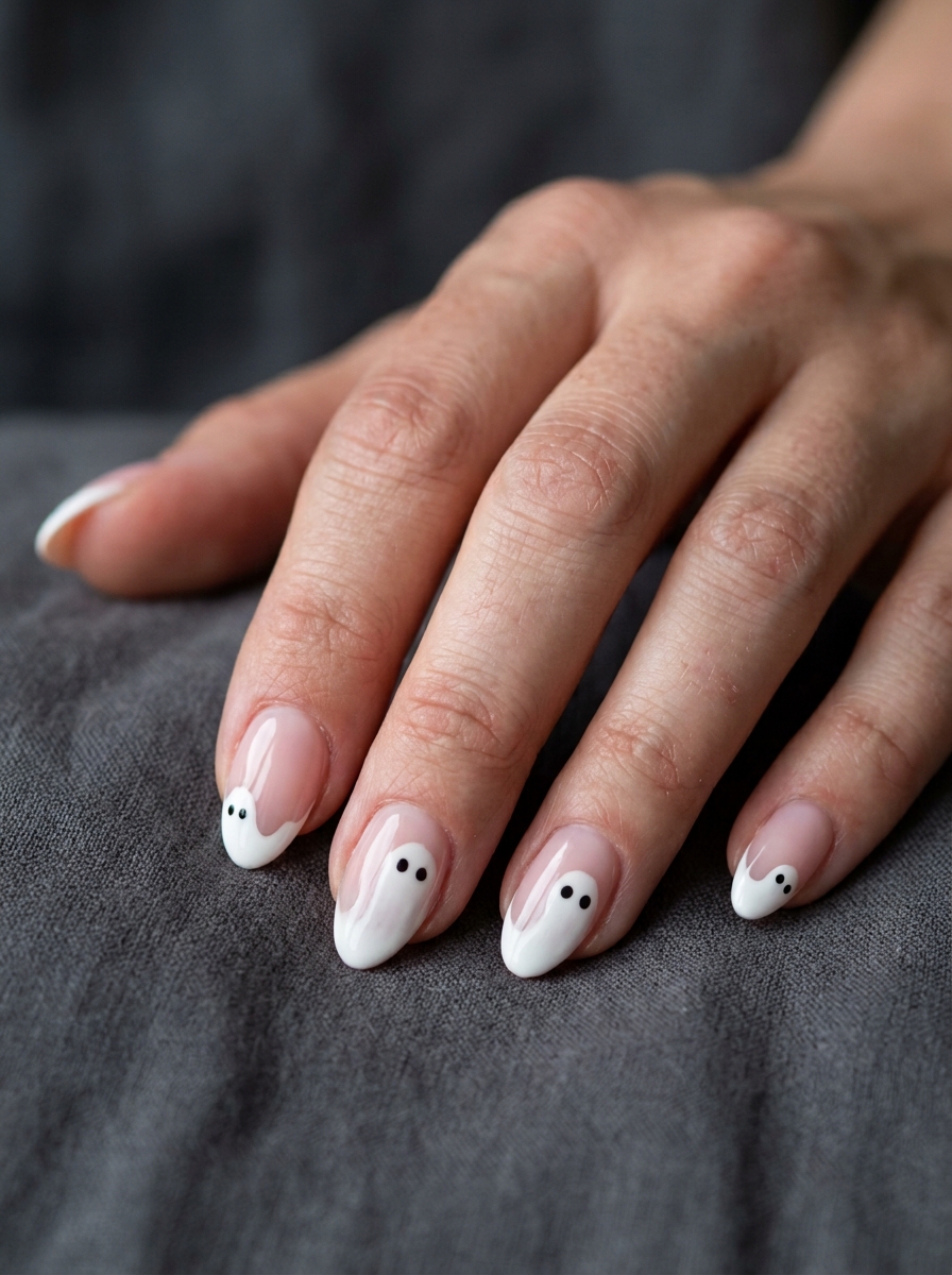 Ghost French Tips Halloween press-on nails