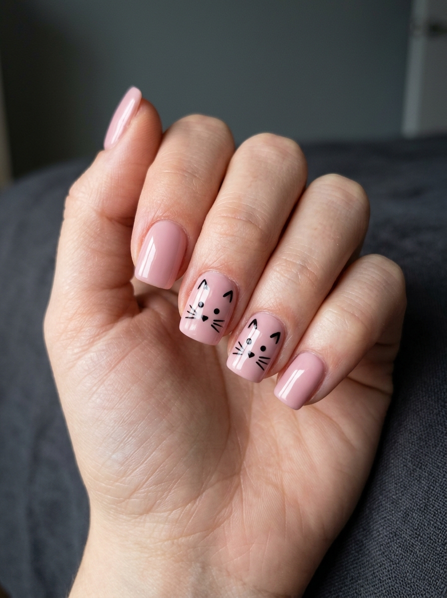Black Cat Faces Halloween press-on nails