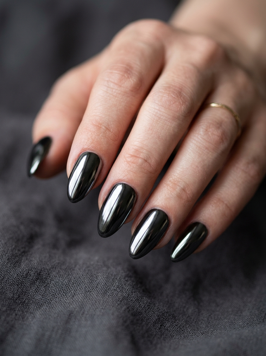 Black Chrome Halloween press-on nails