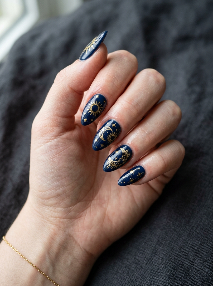Gold Tarot Linework Halloween press-on nails