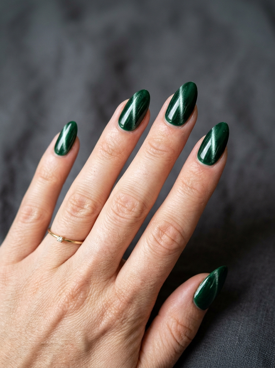 Magnetic Cat-Eye Green Halloween press-on nails