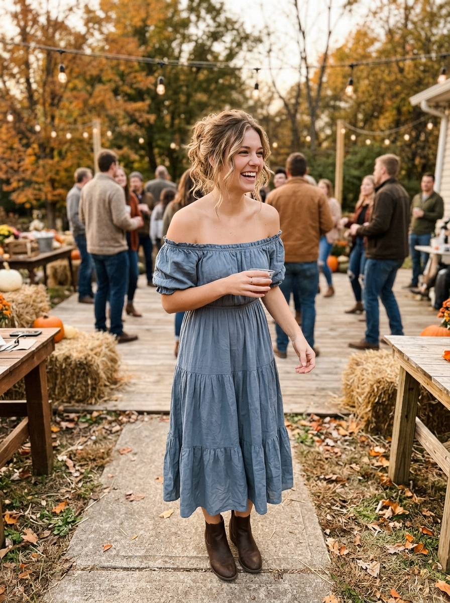 Off-the-Shoulder Dress: Romantic Messy Updo