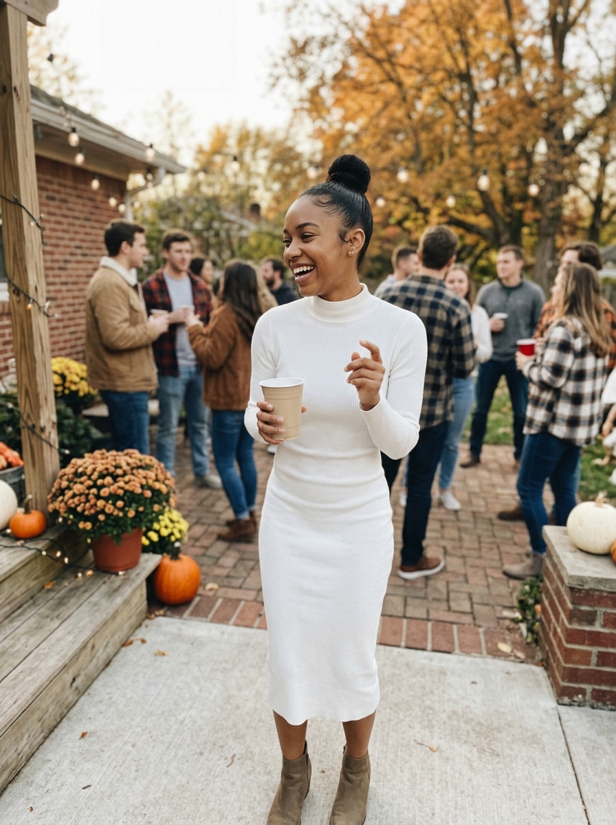 High Neck Dress: Sleek High Bun