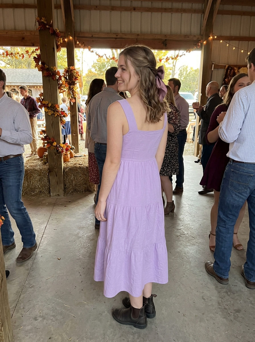 Square Neckline: Half Up Twist With a Bow