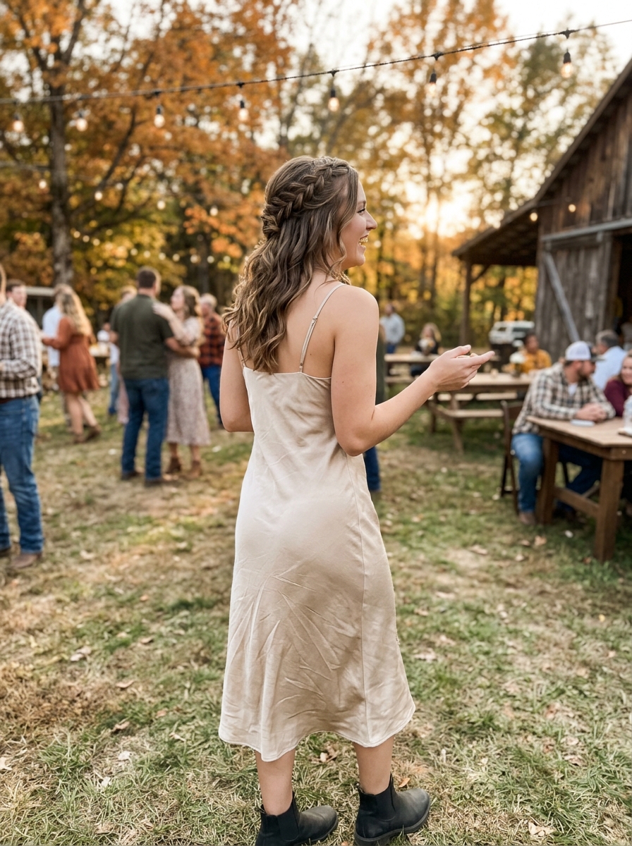 Spaghetti Strap Dress: Half Up Braided Style