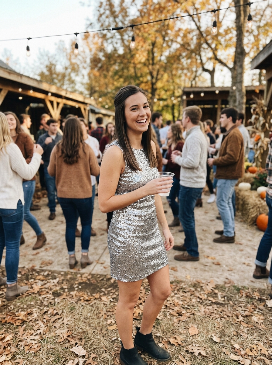 Sequin or Sparkly Dress: Sleek Half Up