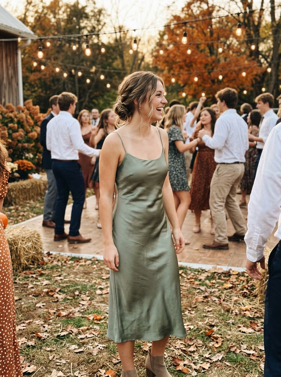 Satin Slip Dress: Low Twisted Updo