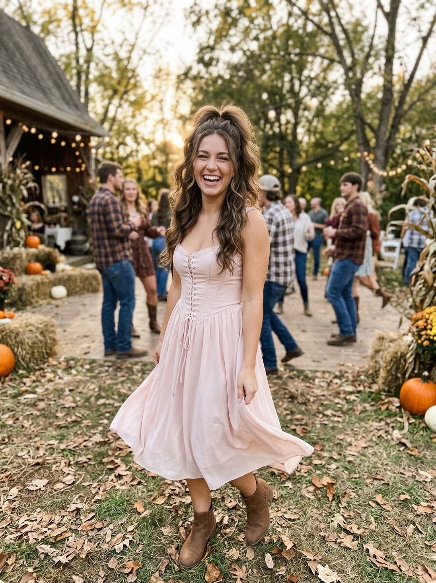 Corset Dress: Voluminous Half Up Ponytail