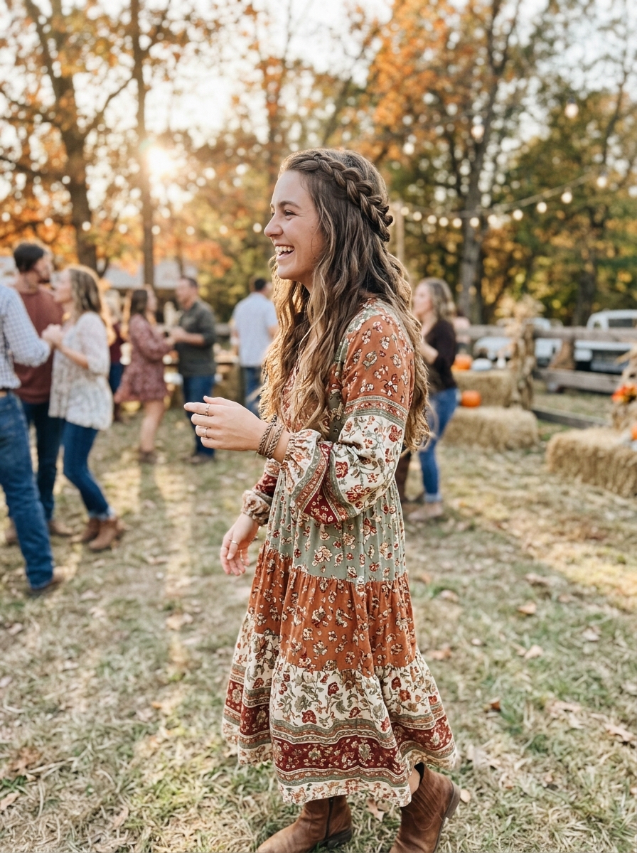 Floral or Boho Dress: Braided Half Up Crown