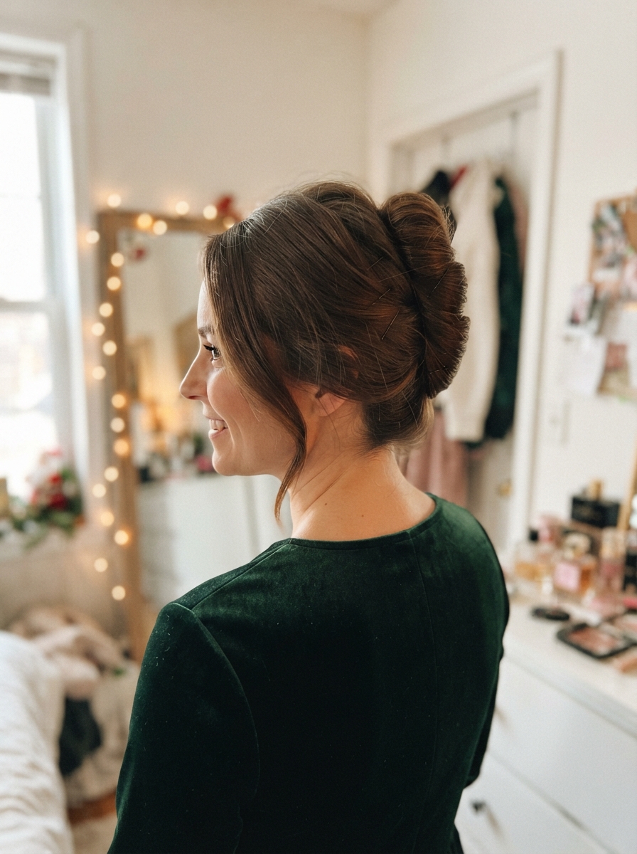 French twist holiday party hairstyle for long hair